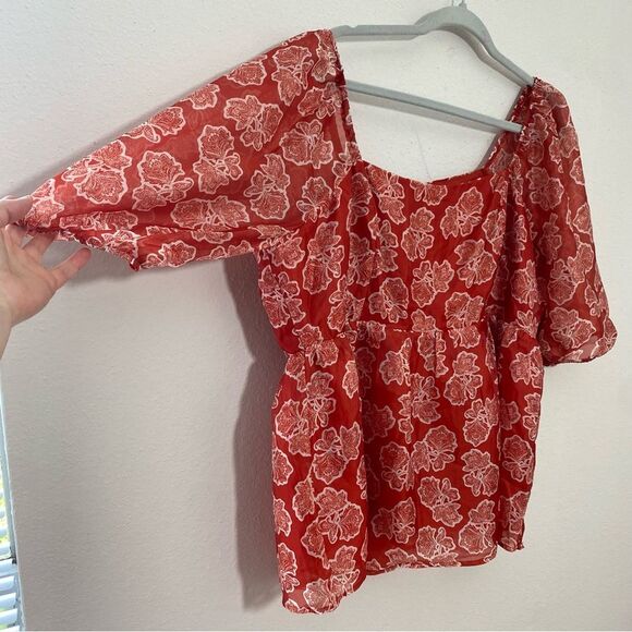 Cato Womens Floral Babydoll Square Neck Blouse Size XL NWT Fairy Garden Coquette - Picture 4 of 11